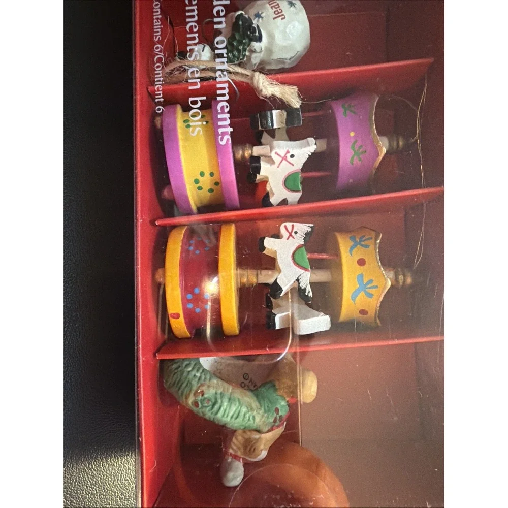 Vintage Pier 1 Imports Set Of 6 Miniature Wooden Christmas Ornaments!